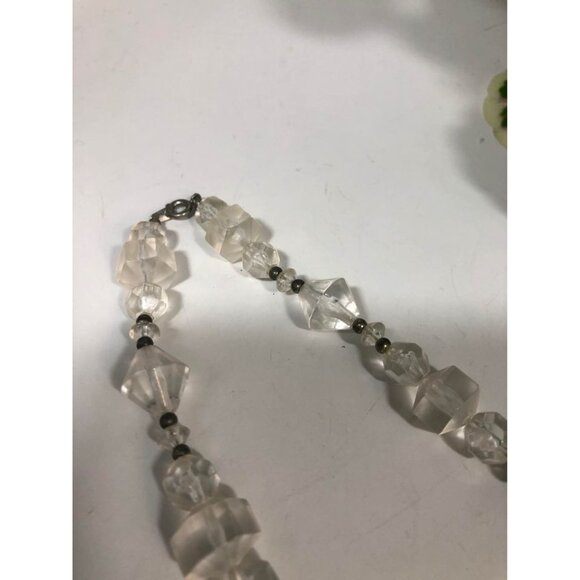 Vintage 1940s Clear Lucite Bead Necklace Silver Tone Spacers Art Deco 25 inch - Picture 10 of 10